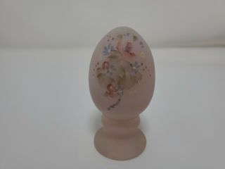 Fenton Art Glass Pink Hand Painted Floral Pedestal Egg On Stand Euc