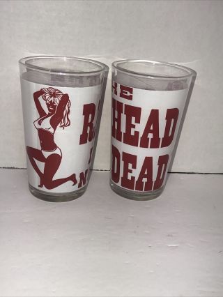 Vintage Set Of 2 The Red Head Is Not Dead Glasses Tumbler Woman Lady