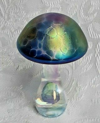 Heron Glass Azure Blue Mushroom 9 Cm - Gift Box - Hand Made In Cumbria,  Uk