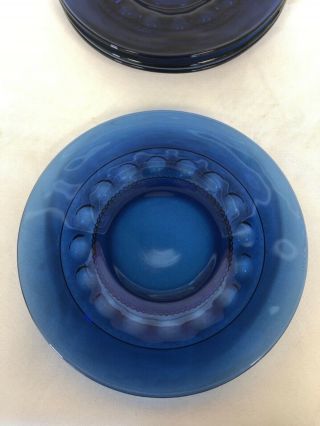 Kings Crown Tiara Thumbprint Cobalt Blue Glass 4 Pc Salad/luncheon Plates