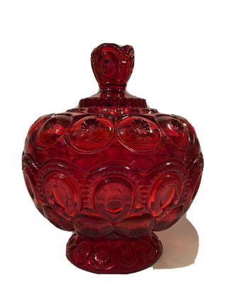 Vintage Le Smith Ruby Red Moon And Stars Lidded Compote/candy Dish