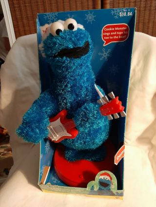 Gemmy Animated Sesame Street Cookie Monster W/guitar Singing/moving W/santa Hat