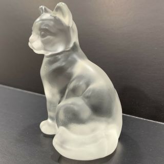 Vintage Fenton Art Glass Frosted Satin Sitting Cat Figurine 4 " Paperweight Usa