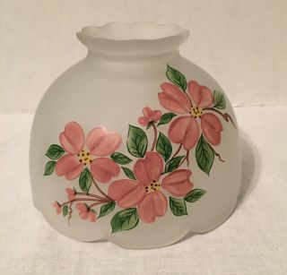 Vtg Westmoreland Frosted Satin Glass Painted Pink Flowers Fairy Lamp Shade Top