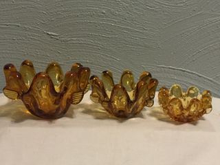 3 - Piece Set Vintage Amber Hand - Blown Italian Art Glass Stackable Nesting Bowls