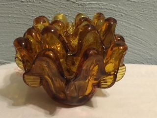 3 - Piece Set Vintage Amber Hand - Blown Italian Art Glass Stackable Nesting Bowls 2