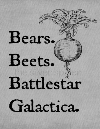 Bears Beets Battlestar Galactica Typography Print 8x10 Gray The Office Tv Show