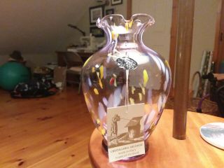 Murano Cristalleria Arzanese Art Glass Vase Made In Italy W/coa Label Swirl
