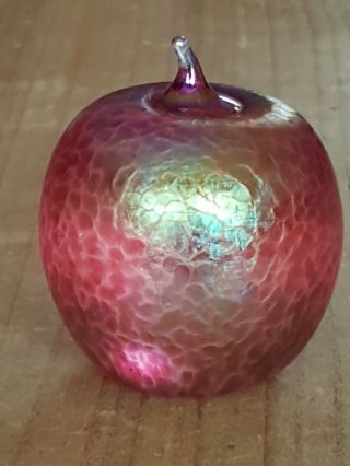 Heron Glass Pink/red Iridescent Apple Shaped Paperweight In V.  G.  C.  Uk P&p