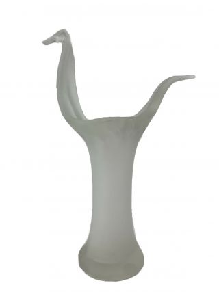 Satin Swan Vase Hand Blown Stretch Vintage 11.  5 Inches Tall