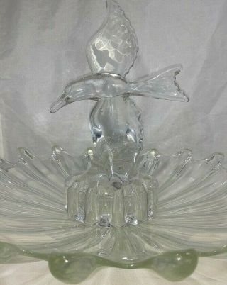 Vintage Clear Glass Set Of Seagull Flower Frog And Bowl - Both Are Heavy Weight