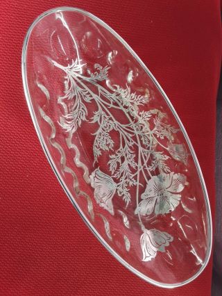 Antique Silver Floral Pattern Overlay Relish Dish