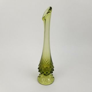Fenton Art Glass Colonial Green Hobnail Swung Bud Vase Vintage 10 