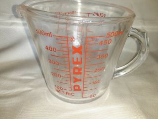 Vintage Pyrex 516 Measuring Cups D Handle,  Two Cup 16oz With Red Lettering Usa