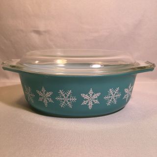 Pyrex Turquoise Snowflake Oval Casserole Dish 1 1/2 Qt 043 With Lid