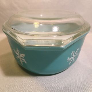 Pyrex Turquoise Snowflake Oval Casserole Dish 1 1/2 Qt 043 With Lid 3
