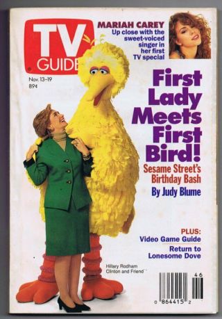 Vintage Tv Guide November 13,  1993 No Label Hillary Clinton Big Bird