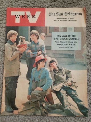 Rare 1966 Tv Week The Monkees Sun Telegram Los Angeles Stations