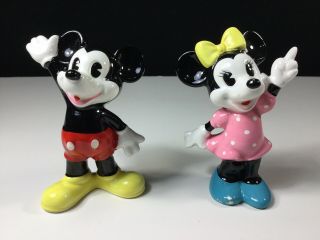 Vintage Glazed Ceramic 4 " Mickey & Minnie Mouse Disney Figures 1940 