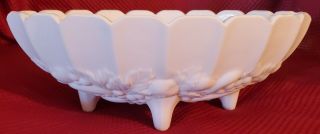 Vintage Large White Oval Footed Fruit Bowl Garland Pattern Indiana Milk Glass
