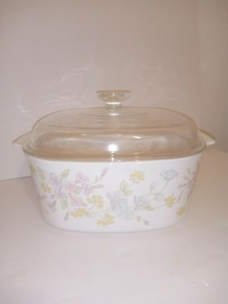 Vintage Corning Ware 5 Liter A - 5 - B Casserole Dish Pastel Bouquet W/pyrex Lid