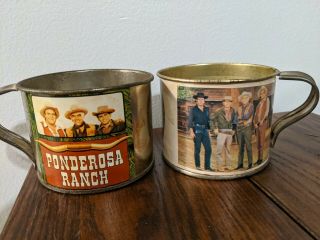 Vintage Ponderosa Ranch Nevada Tin Cup Mugs Western Souvenir 2 Bonanza