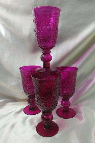 Vintage Set Of 4 Pink Depression Glass Panel Water Wine 7.  75 " Goblets - Rare