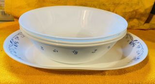 Corelle Provincial Blue - (1) Meat Platter - 10’1/4 (3) Vegetable Bowls - 8’1/2