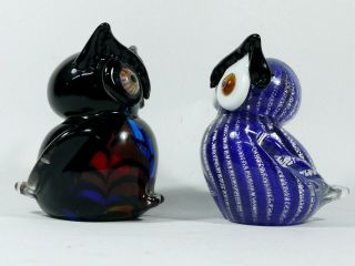 TWO DALE TIFFANY FAVRILE ART GLASS OWL OWLS BLUE/WHITE & MULTI - COLOR 4.  5 