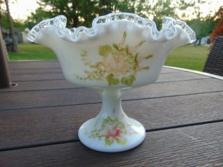 Vintage Fenton Silver Crest Hand Painted Footed Compote Bowl Dish