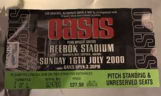 Oasis Ticket Standing On The Shoulder Of Giants Tour 16 July 2000 Reebok Bolton