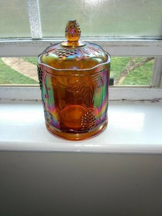 Vintage Indiana Iridescent Harvest Grape Marigold Carnival Glass Canister