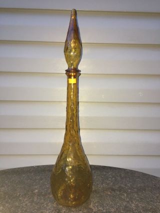 Vintage Italian Empoli Glass Genie Bottle Decanter Amber Mid Century Modern Vguc