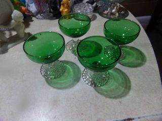 4 Vintage Anchor Hocking Glass Green Bubble Foot Champagne Sherbets 6 0z