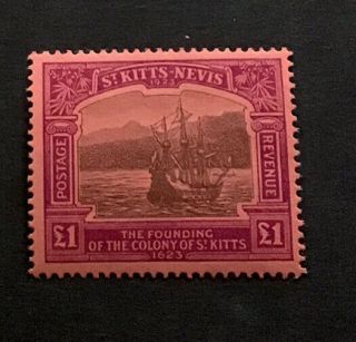 St Kitts Sg60 £1 Rarely Seen George V 1923 M/mint Cv £800