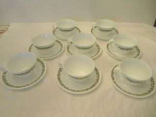 Vintage Corelle Spring Blossom Set Of 8 Hook Cups And Saucers By Corning Ware