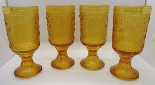 Vintage Set Of 4 American Concord Amber Water Goblets Sandwich Euc Brockway Usa