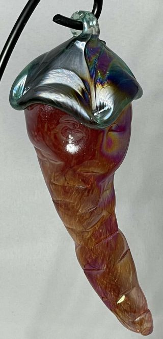Hand Blown Glass Red Hot Chili Pepper Ornament Iridescent with Applied Top 6 