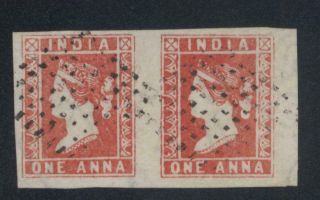 India 1854 Qv One Anna Red Litho Pair - Suberb