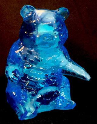 Mosser Art Glass Blue Slag Bear Discontinued Item