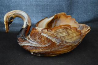 Vintage Imperial Slag Glass Caramel Swirl Open Back Swan Dish