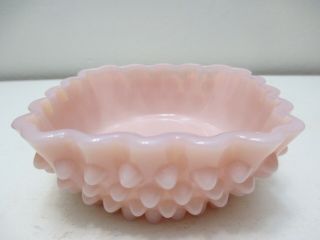 Vintage Fenton Glass Square Bowl Dish Hobnail Rose Pastel Pink Milk Glass 4 1/4 "