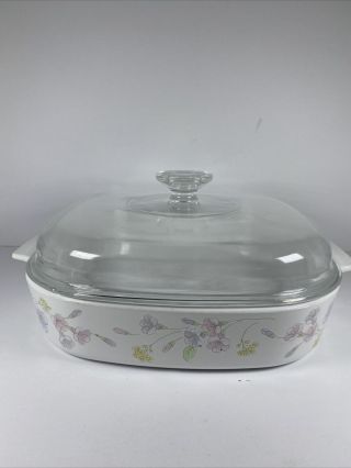 Corning Ware Pastel Bouquet Series A - 10 - B Casserole Baking Dish 2.  5 Qt With Lid