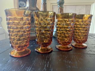 Set Of 4 Vtg Fostoria Indiana Whitehall Amber Iced Tea/water Footed Glasses