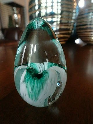 Signed 1990 Msh Green Orchid Paperweight Egg Shaped Mt St Helen 