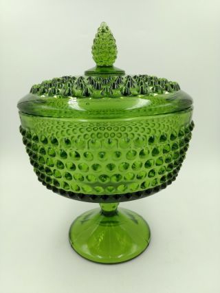 Fenton Emerald Green Glass Hobnail Footed Candy Dish 8 " Tall
