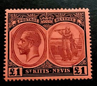 St Kitts Sg36 £1 Rarely Seen George V 1916 M/mint Cv £300