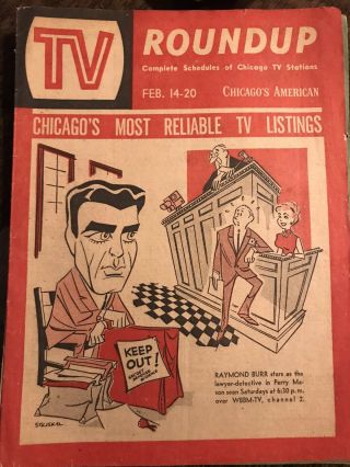 Chicago’s Am Tv Roundup Guide Raymond Burr Perry Mason Cover Feb 14 - 20,  1960