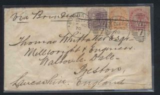 India 1870 Qv Cover Bombay To England Tri Color Stamps - Martin Type 22 Cancel