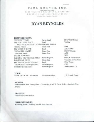Ryan Reynolds - 8x10 Headshot Photo w/ Resume - Deadpool 2